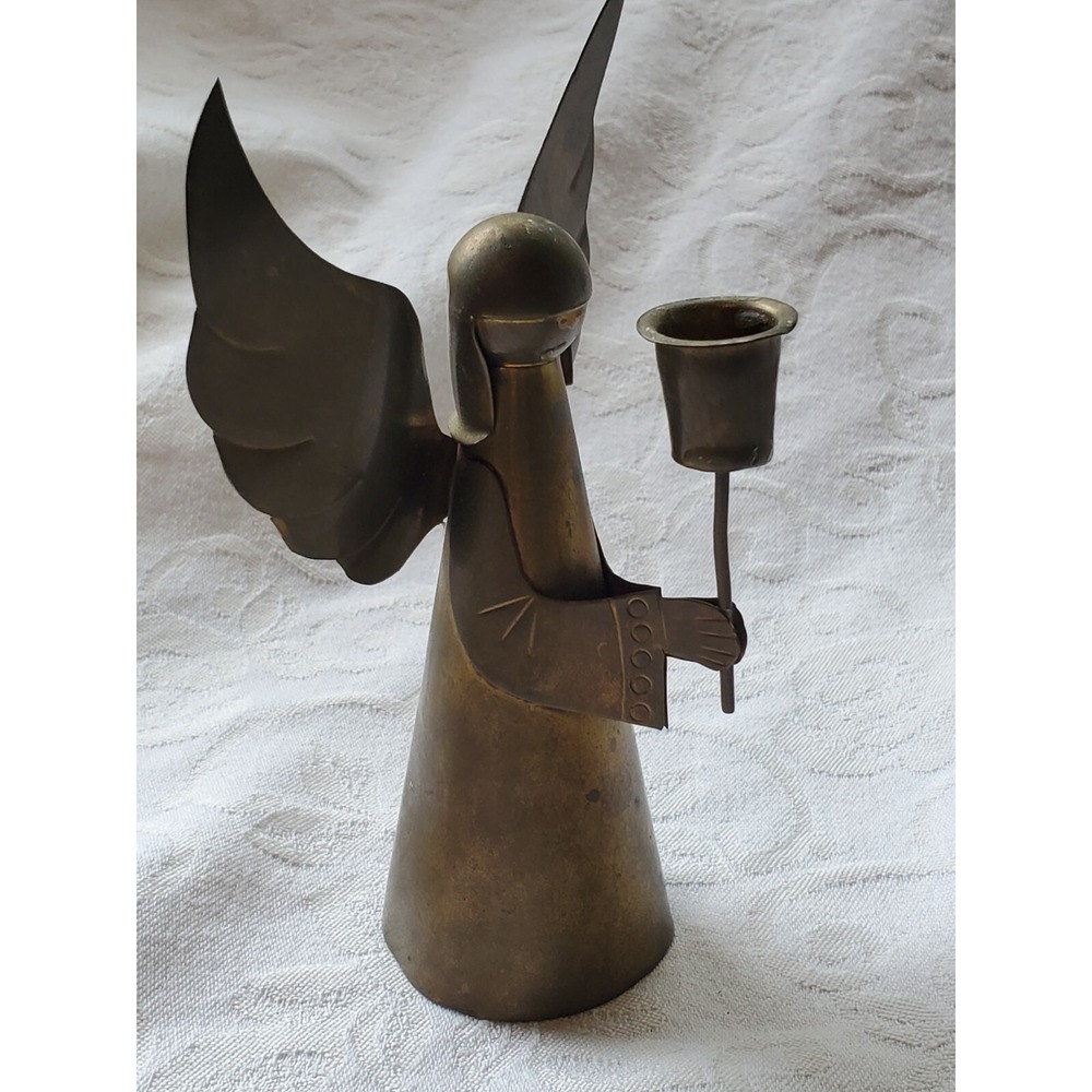 Vintage Brass Angel Candle Stick Holder Made in India 6" tall needs a good clean